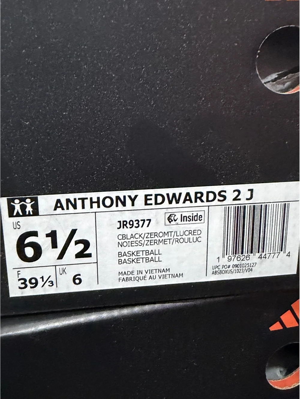 Size 6.5Y - Adidas Anthony Edwards 2 GS “Core Black Zero Metallic Lucid Red”